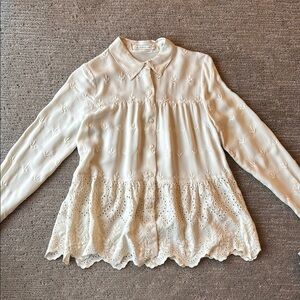 Love Johnny Was Silk Eyelet Cream Blouse